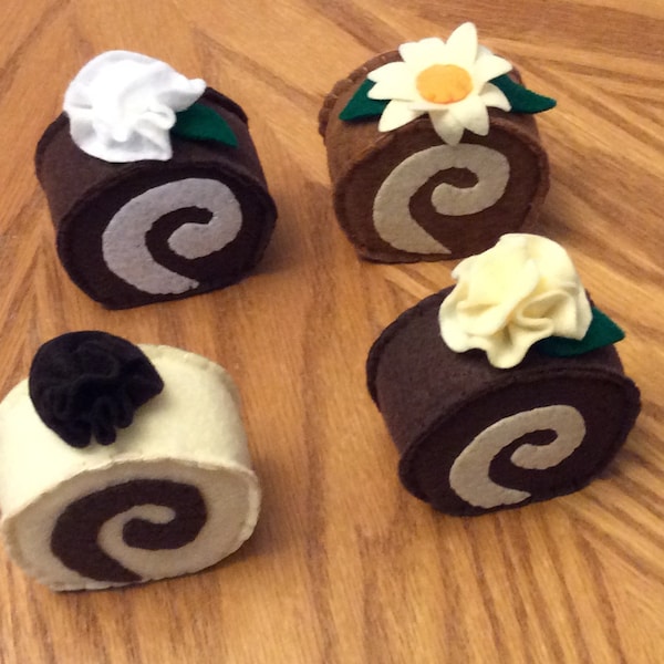 Felt Food  Dessert Set of 4 Swiss Roll Cake Roll Slices