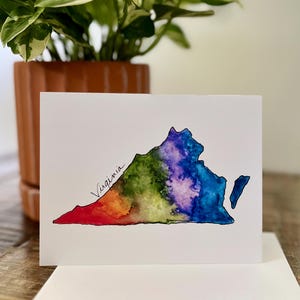 Cartão de felicitações da Virgínia/Aquarela para dizer "Oi"/Cartão pintado à mão com envelope/Arte do estado da Virgínia