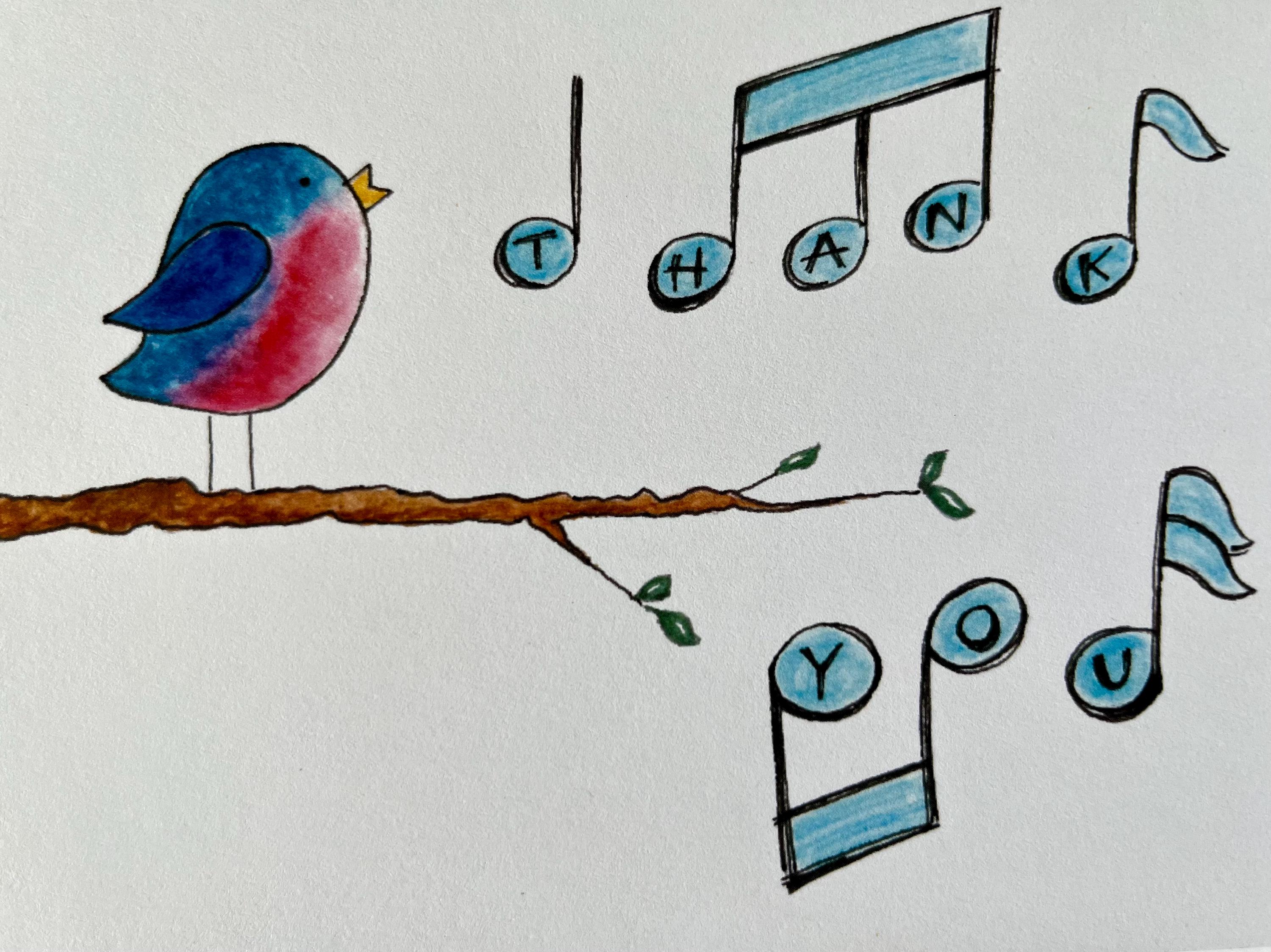 Thank You Card/cheery Bluebird Watercolor to Say 'thank You'/hand ...