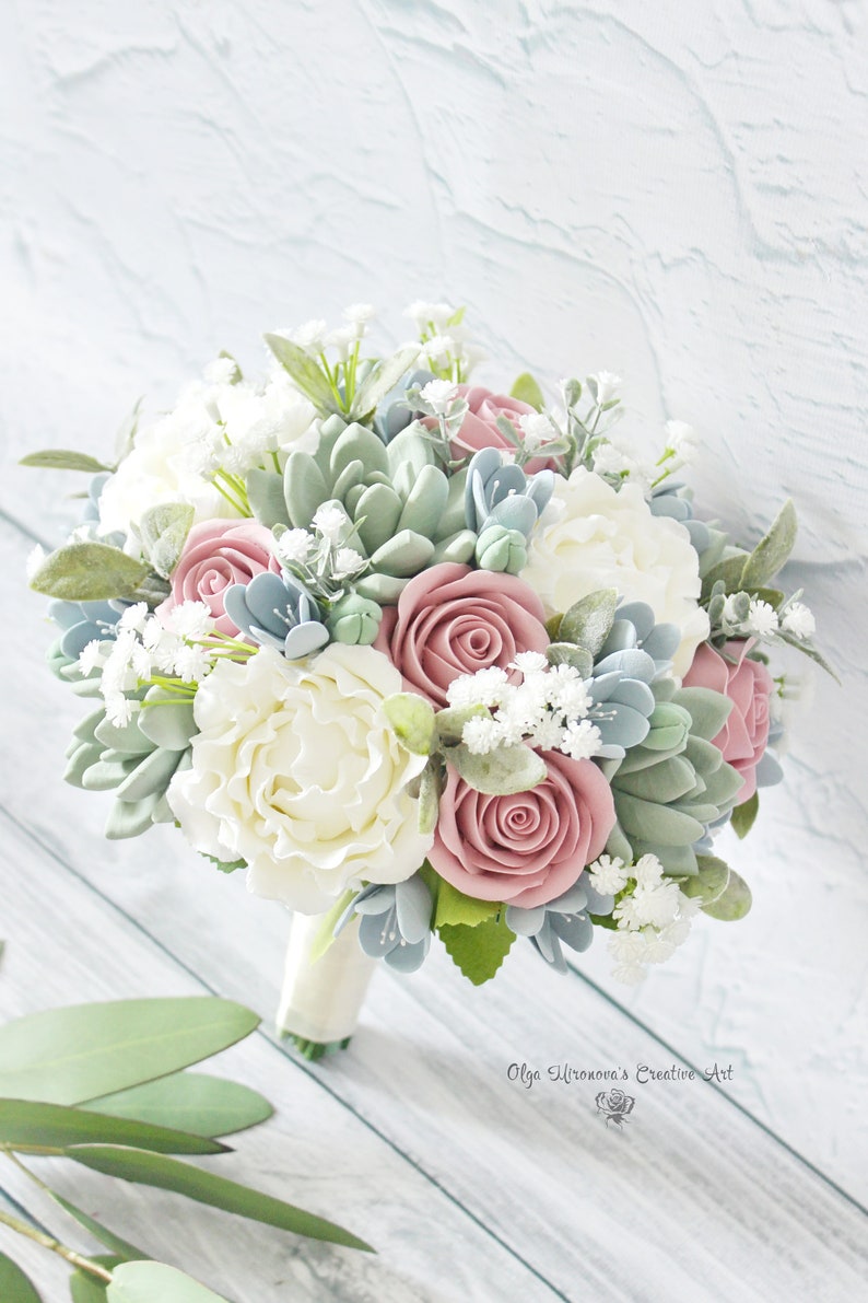 Ivory Dusty Rose Dusty Blue Bouquet Wedding Bouquet Package Etsy