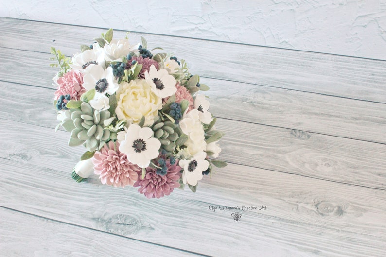 Dusty rose wedding bouquet Succulent bouquet Dahlia bouquet Bouquet package
