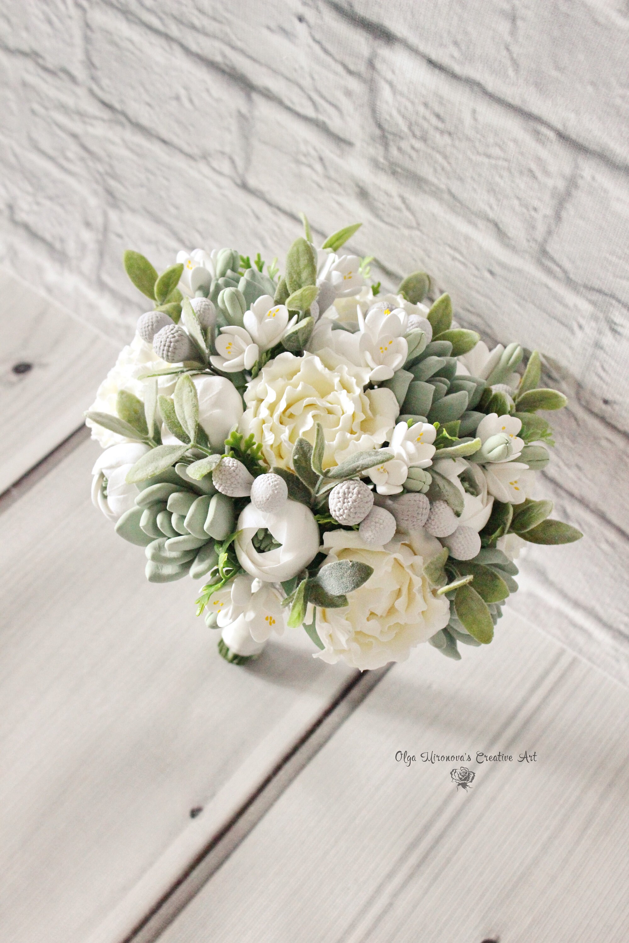 Ivory Sage Green Wedding Bouquet Succulent Bouquet Boho Etsy