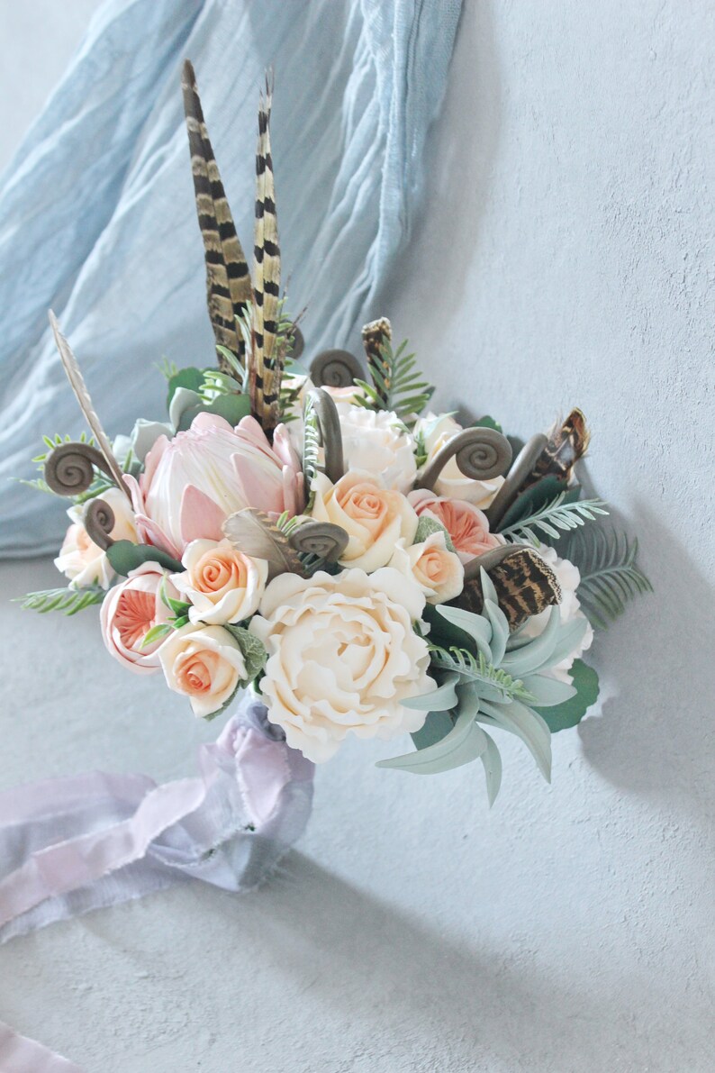 Bouquet de mariage de plume de Boho bouquet de Protea Etsy Bouquet de mariage de plume de Boho bouquet de Protea Etsy