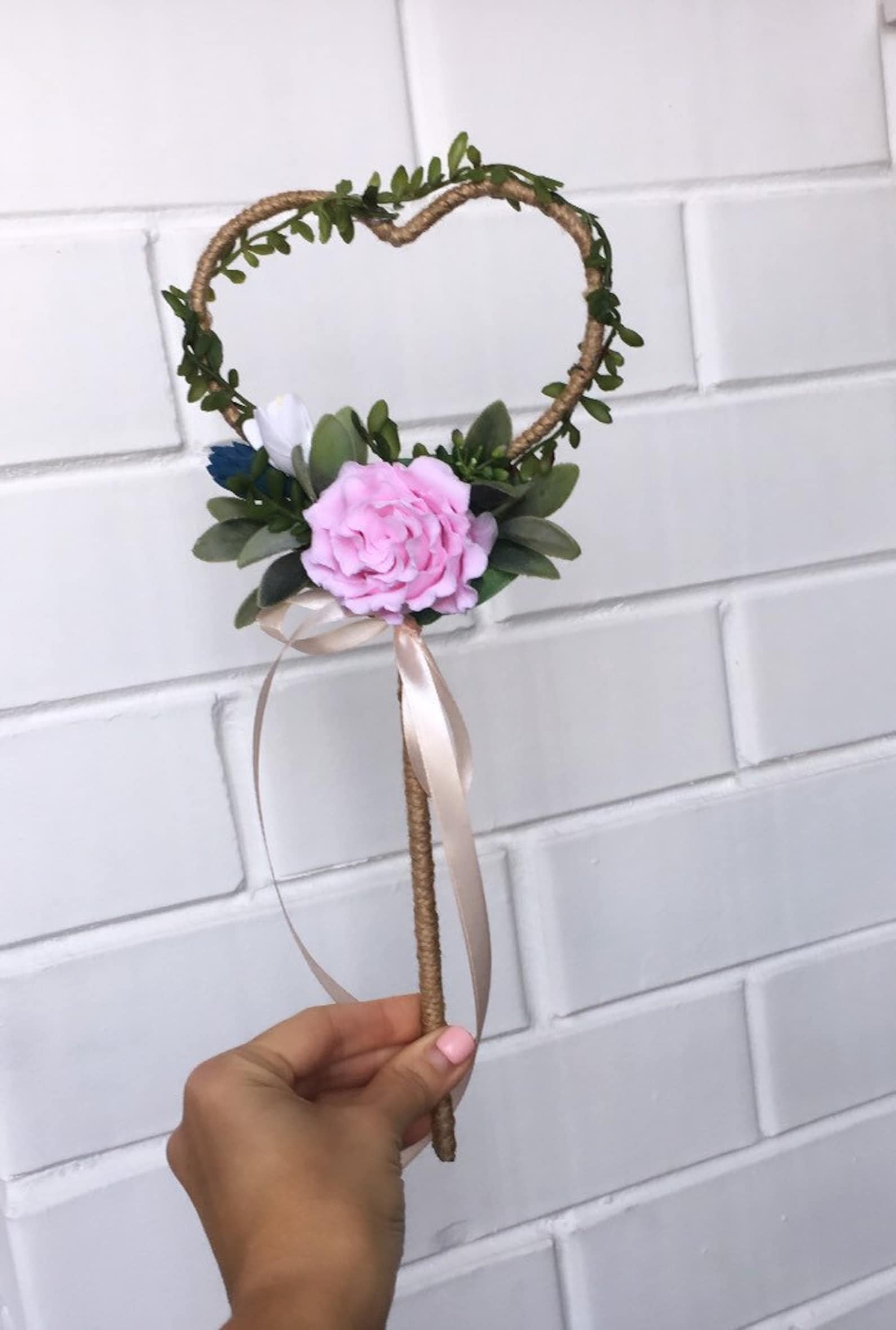 Peony Heart Wand Flower Girl Wand Bridesmaid Wand Floral Etsy