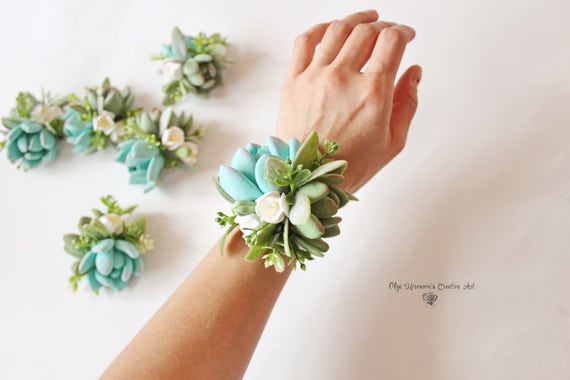 Succulent Corsage Bracelet Wedding Flowers Mint Succulents Etsy