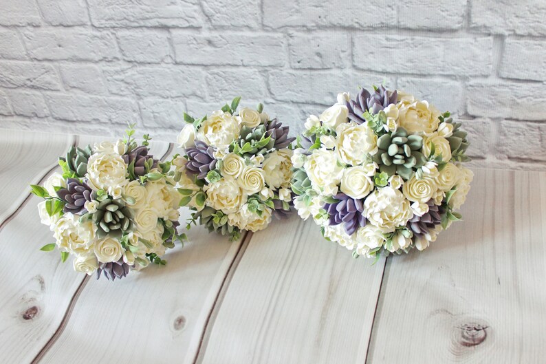 Purple Succulent Wedding bouquet Keepsake bridal bouquet Succulent bouquet Clay flowers bouquet wedding package Garden bouquet Bohobouquet