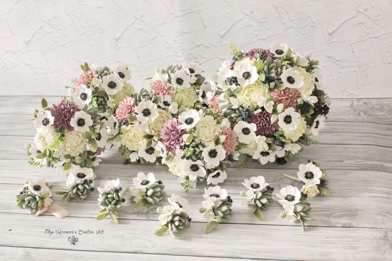 Dusty rose wedding bouquet Succulent bouquet Dahlia bouquet Bouquet package