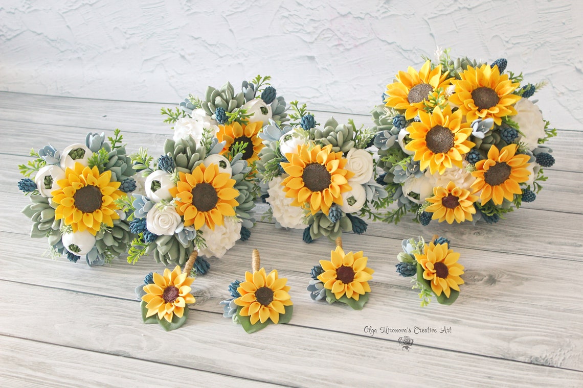 Sunflower Wedding Bouquet Set of Bouquets Bridal Bouquet Etsy
