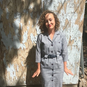 1960s Vintage Dress • Plaid Vintage Dress • Vintage Dress with Pockets • Plaid Dress • Retro Pencil Dress • Button Down Dress • Navy Dress •