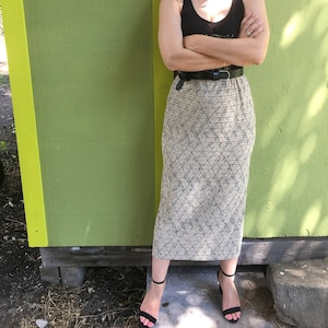 Vintage pencil skirt, long pencil skirt, vintage skirt, patterned skirt, long skirt, tan skirt, tan and black skirt, business skirt