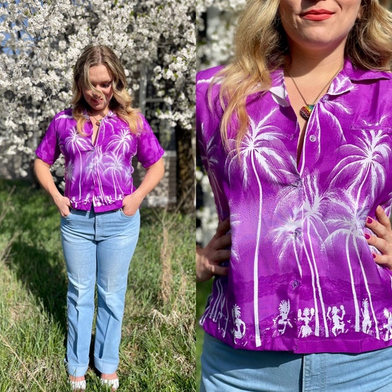 Vintage Hawaiian Blouse • Purple Vintage Blouse •… - image 1