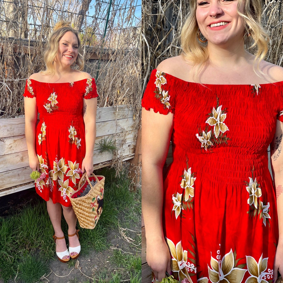 Vintage Hawaiian Dress Vintage Floral Hawaiian Dress Red Hawaiian Dress ...