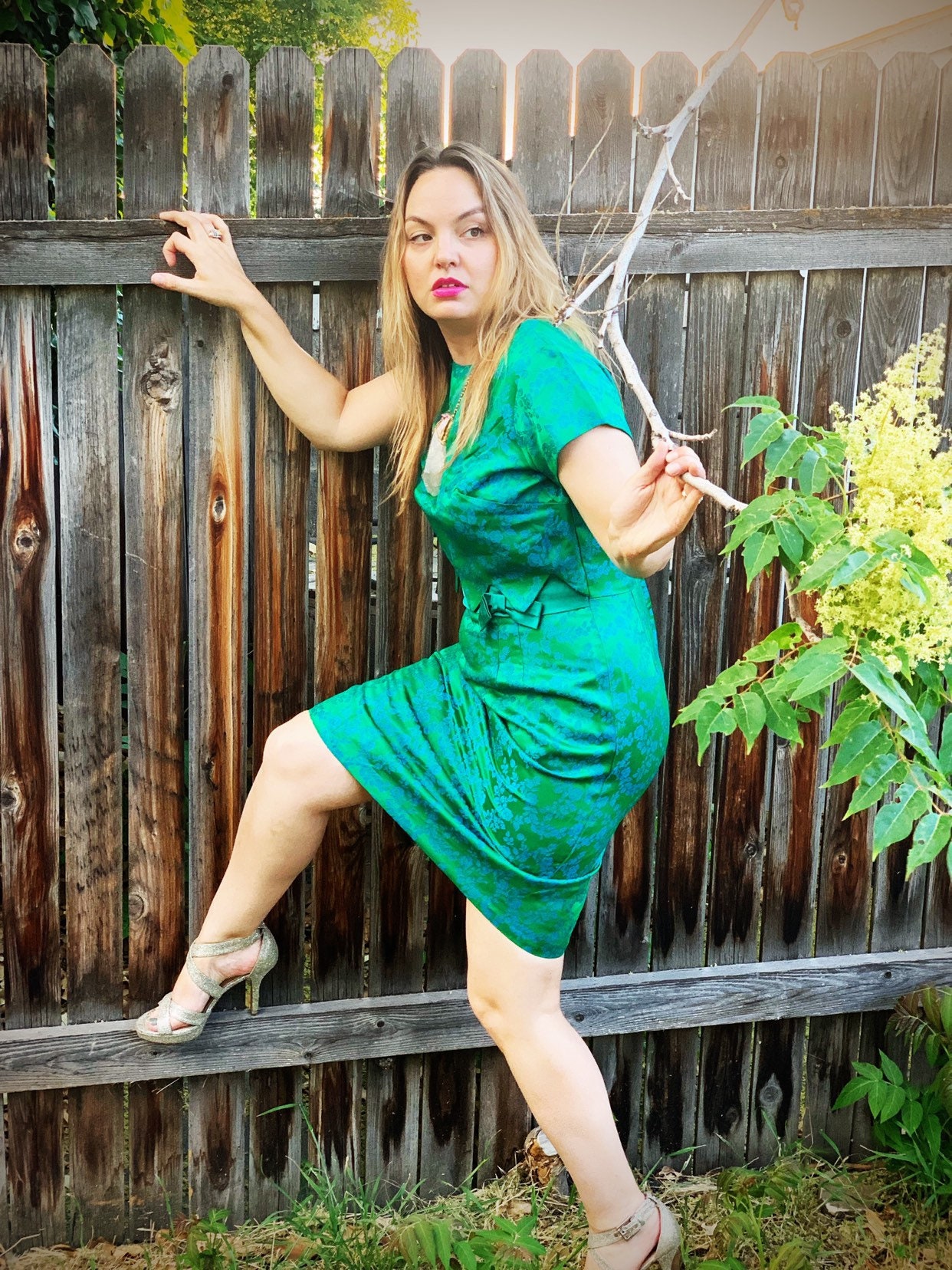 Vintage 60s Brocade Wiggle Dress  Emerald Green Floral, Size 6 - Etsy
