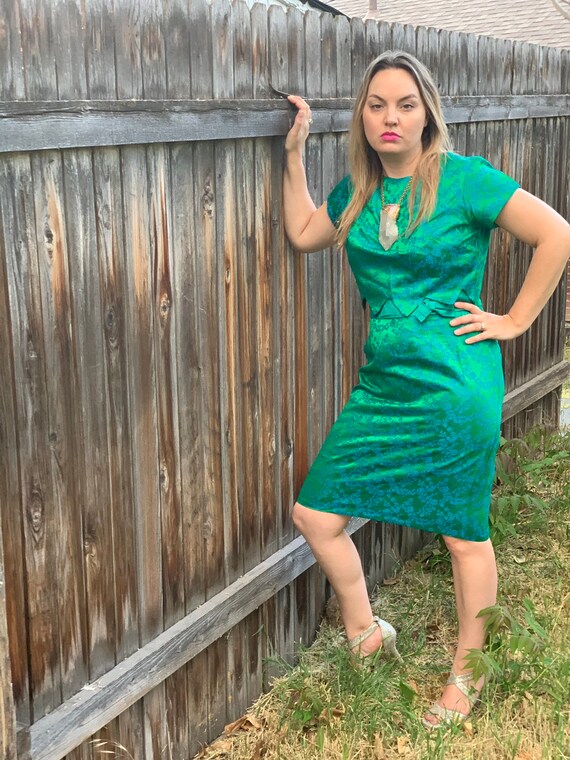 green emerald velvet dress 60's Floral Wiggle Maxi – Charm School Vintage