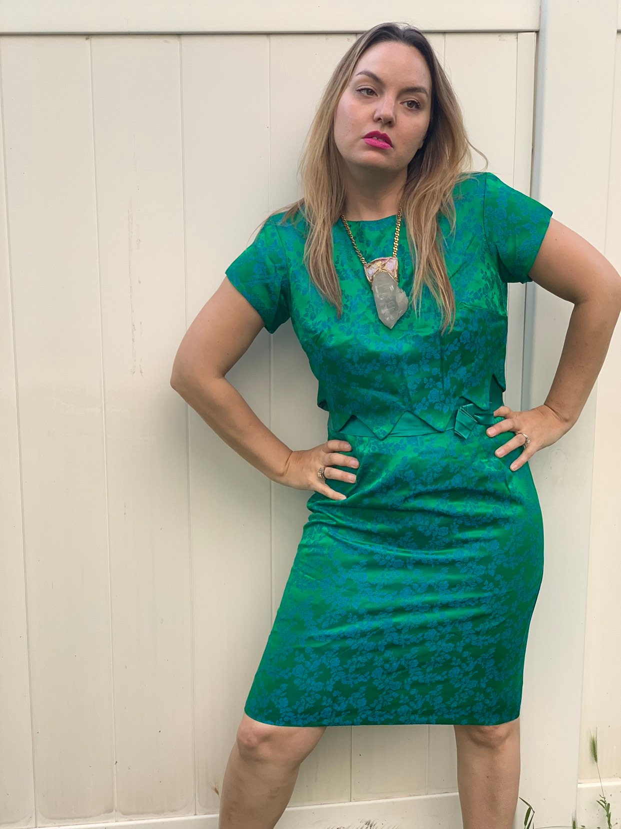 Vintage 60s Brocade Wiggle Dress  Emerald Green Floral, Size 6 - Etsy