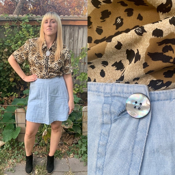 Vintage Linen Skort • High Waisted Denim Shorts •