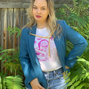 70s Pykettes Blazer • Blue Vintage Blazer • Retro Blazer • Secretary Blazer • Vintage Blazer • Blue Blazer with Deep Pockets & Buttons •