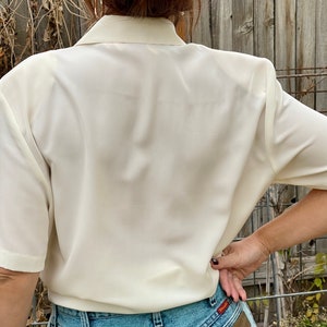 Cream Vintage Blouse White Button Up Top White Blouse 1970s Blouse Lace Blouse Secretary Blouse Boho Shirt 70s Vibe image 4