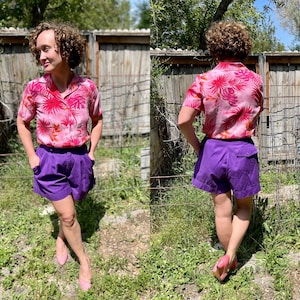90s Purple High Waisted Wide Legged Shorts • Vintage Mom Shorts • Tampico Bay Retro Pleated Shorts •