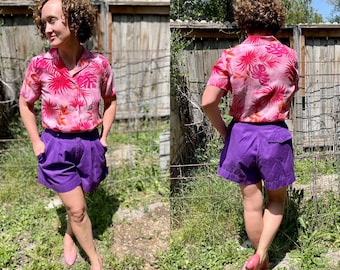 90s Purple High Waisted Wide Legged Shorts • Vintage Mom Shorts • Tampico Bay Retro Pleated Shorts •