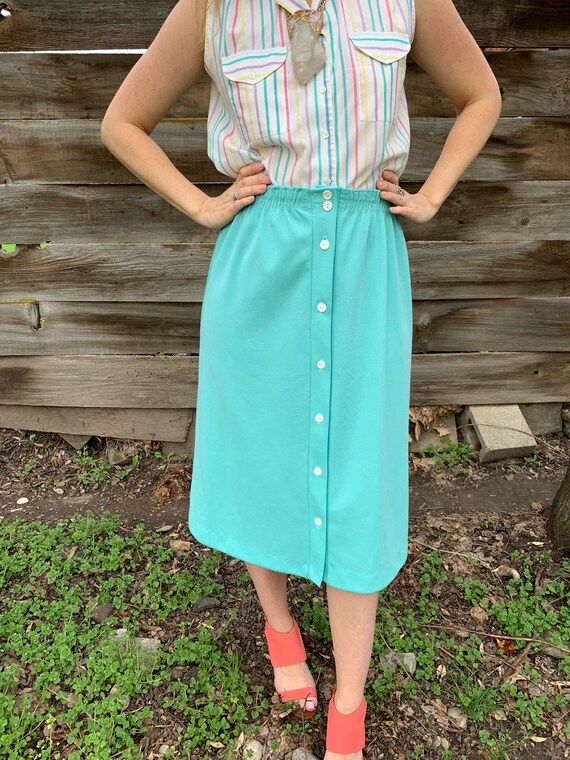 Turquoise Vintage Skirt • 80s Blue Pinup Skirt • 8