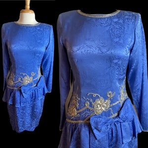 Vintage 80s Glam Periwinkle Party Dress • Vintage Sequin Cocktail Dress • Blue Sequin Holiday Dress •