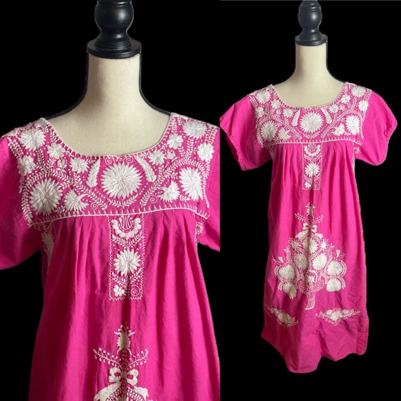 1970s Pink Mexican Oaxacan dress - image 1