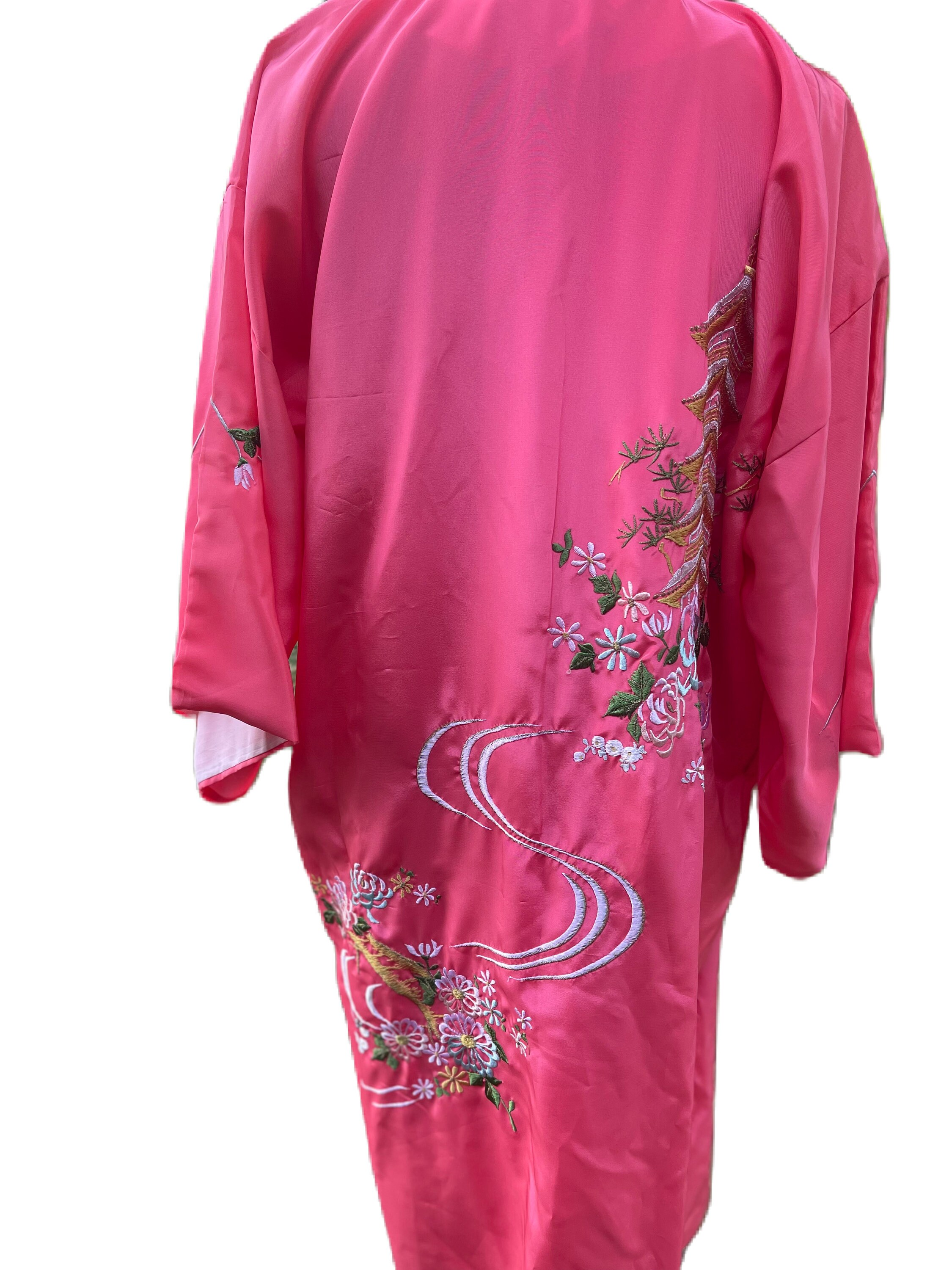 Pink Embroidered Japanese Kimono Robe • Hot Pink Jacket • Pink Japanese ...
