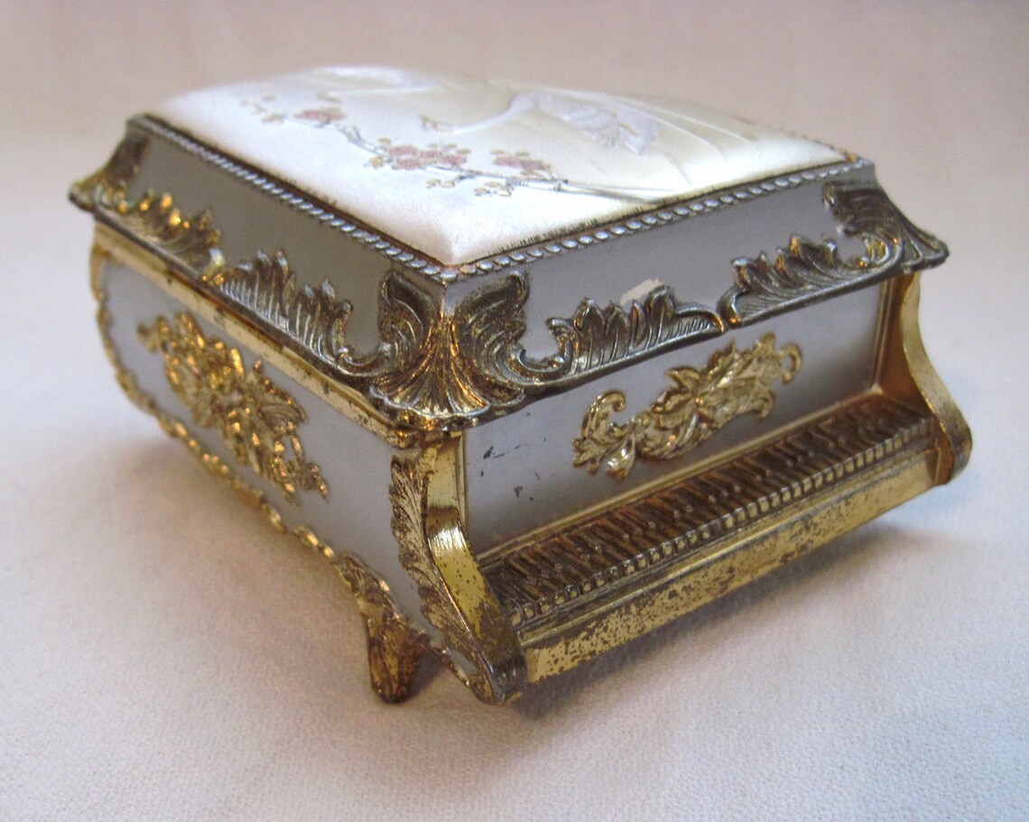 Piano Music Box Made in Japan Vintage Gold Silver Blue Etsy