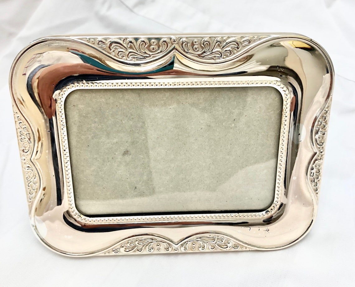 Vintage silver plate photo picture frame floral pattern Etsy