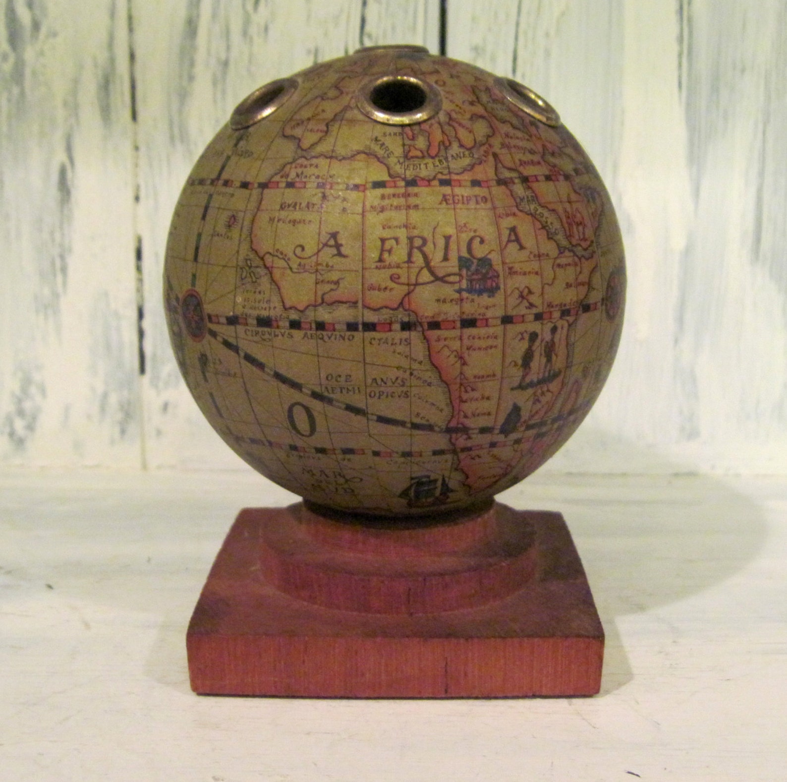 Vintage wooden globe world map pencil holder wood pencil Etsy