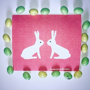 Deux lapins - Lavette sérigraphiée à la main