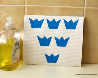 Swedish 6 crowns design - hand screen printed Dish cloth