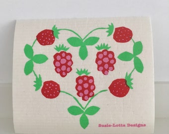 Wildberries -  Hand printed Dish cloth