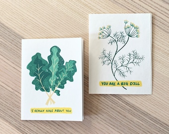 Funny Garden Greeting Cards: Dill & Kale Pun Notecard Set