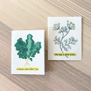 Tarjetas de felicitación de jardín / Eneldo divertido / Kale Notecard / Para chef / Para jardinero / Hierbas / Verdes / Amante de la naturaleza
