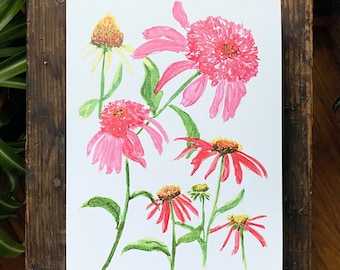 Watercolor Coneflower Art Print | Pink Echinacea | Floral | Gift for Gardener |