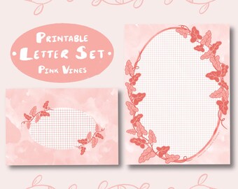 Pink Botanical Valentines Stationery Set | Printable Letter & Envelope (Digital Download)