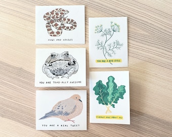 Funny Nature Pun Greeting Card Set: Original Art Notecards