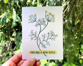 Herb Greeting Card | Dill Pun | Funny Blank Notecard | For Gardener | Nature Lover | For Chef