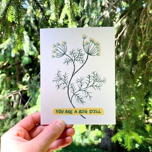 Biglietto di auguri con erbe aromatiche / Gioco di parole sull'aneto / Divertente biglietto vuoto / Per giardiniere / Amante della natura / Per chef