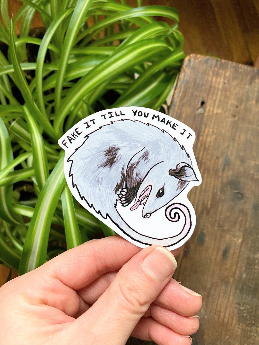 Funny Opossum Sticker: "fake It Till You Make It" Glossy Vinyl - Etsy