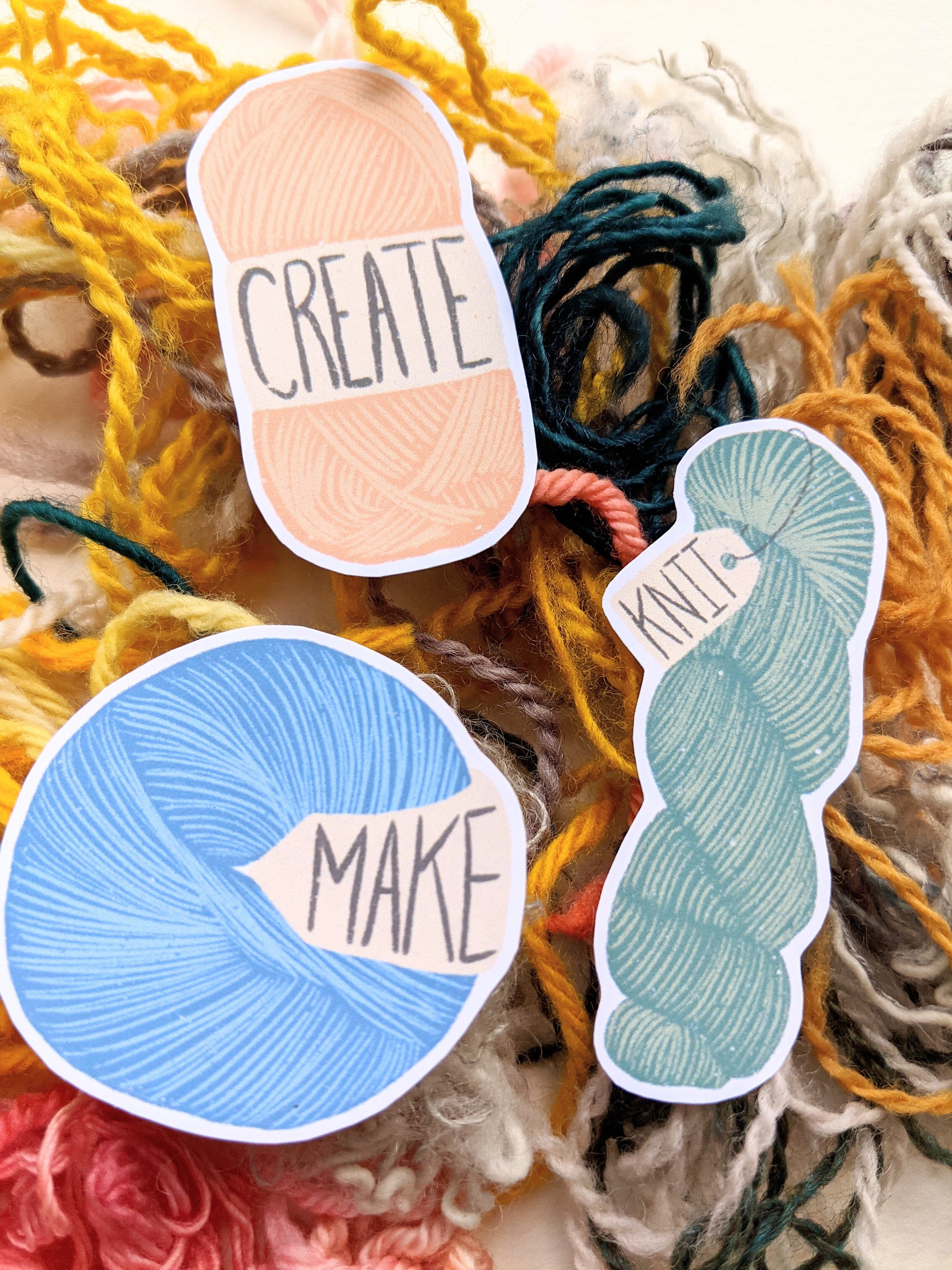 Knitting Yarn Vinyl Sticker Set 3 Illustrated Stickers Etsy