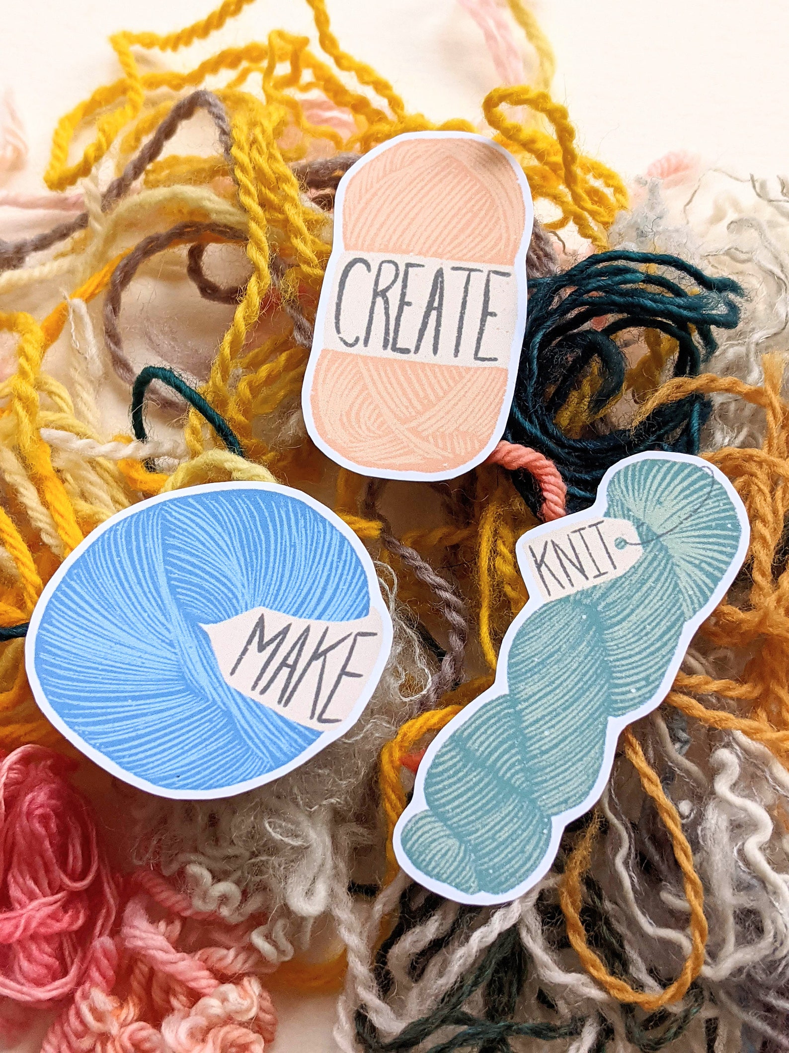 Knitting Yarn Vinyl Sticker Set 3 Illustrated Stickers Etsy