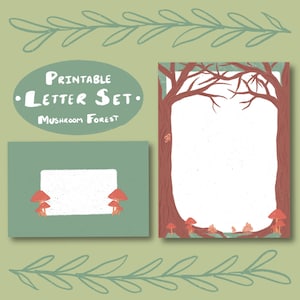Lettres imprimables Forêt de champignons | Papeterie fée des bois | Modèle de lettre avec enveloppe | Adapté au bricolage