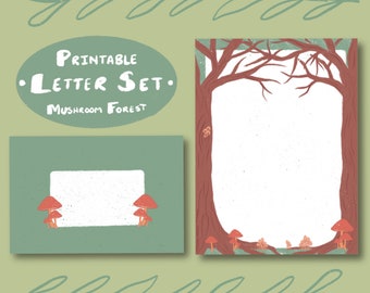 Mushroom Forest Printable Letter Set | Woodland Fairy Stationary | Letter Template with Envelope | DIY Friendly