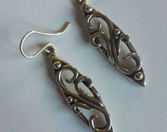 Long Sterling Silver Asymmetric Swirl Bohemian Statement Earrings