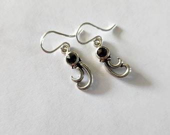 Sterling Silver Asymmetric Swirl Black Spinel Earrings