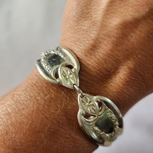 Geometric Rose Patterned Silver Plated Silverware Spoon Cuff Bracelet