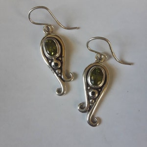 Sterling Silver Asymmetric Swirl Peridot & Black Spinel Earrings, August Birthstone image 1
